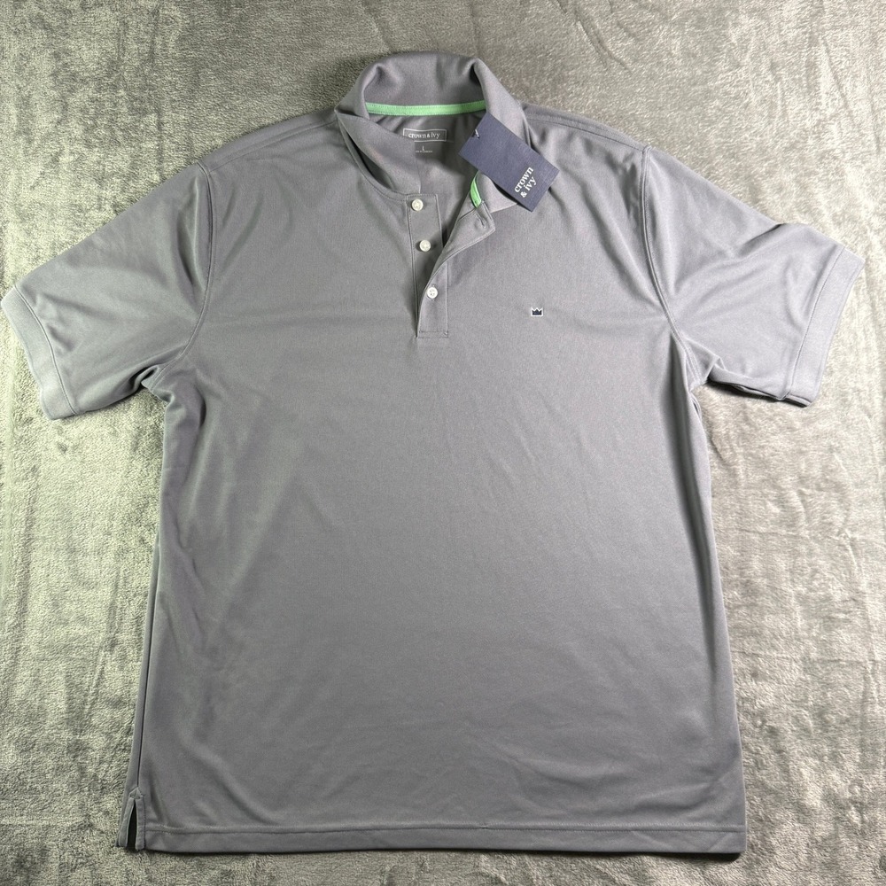 Crown & Ivy Golf Polo Shirt Moisture Wicking Performance Gray Large (READ)